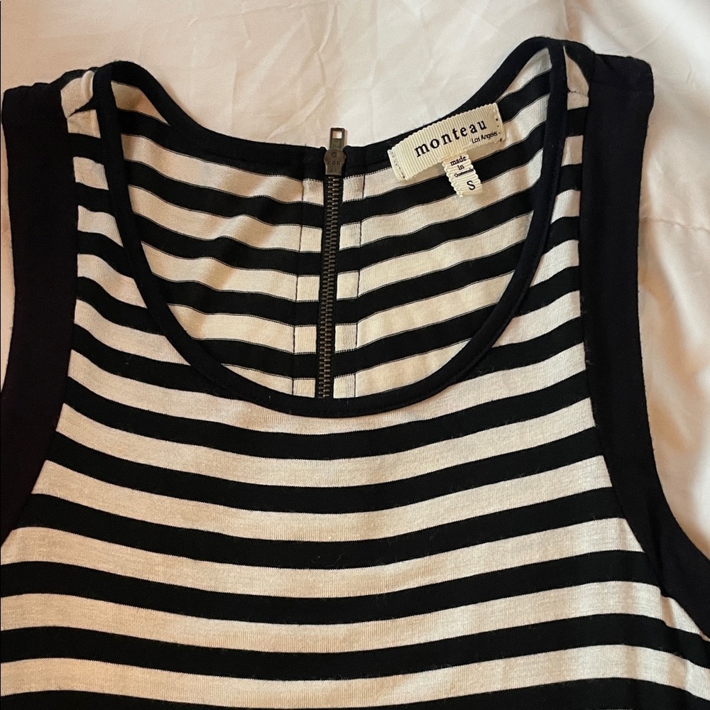 Striped Black and White Sleeveless Dress - Picture 2 of 6